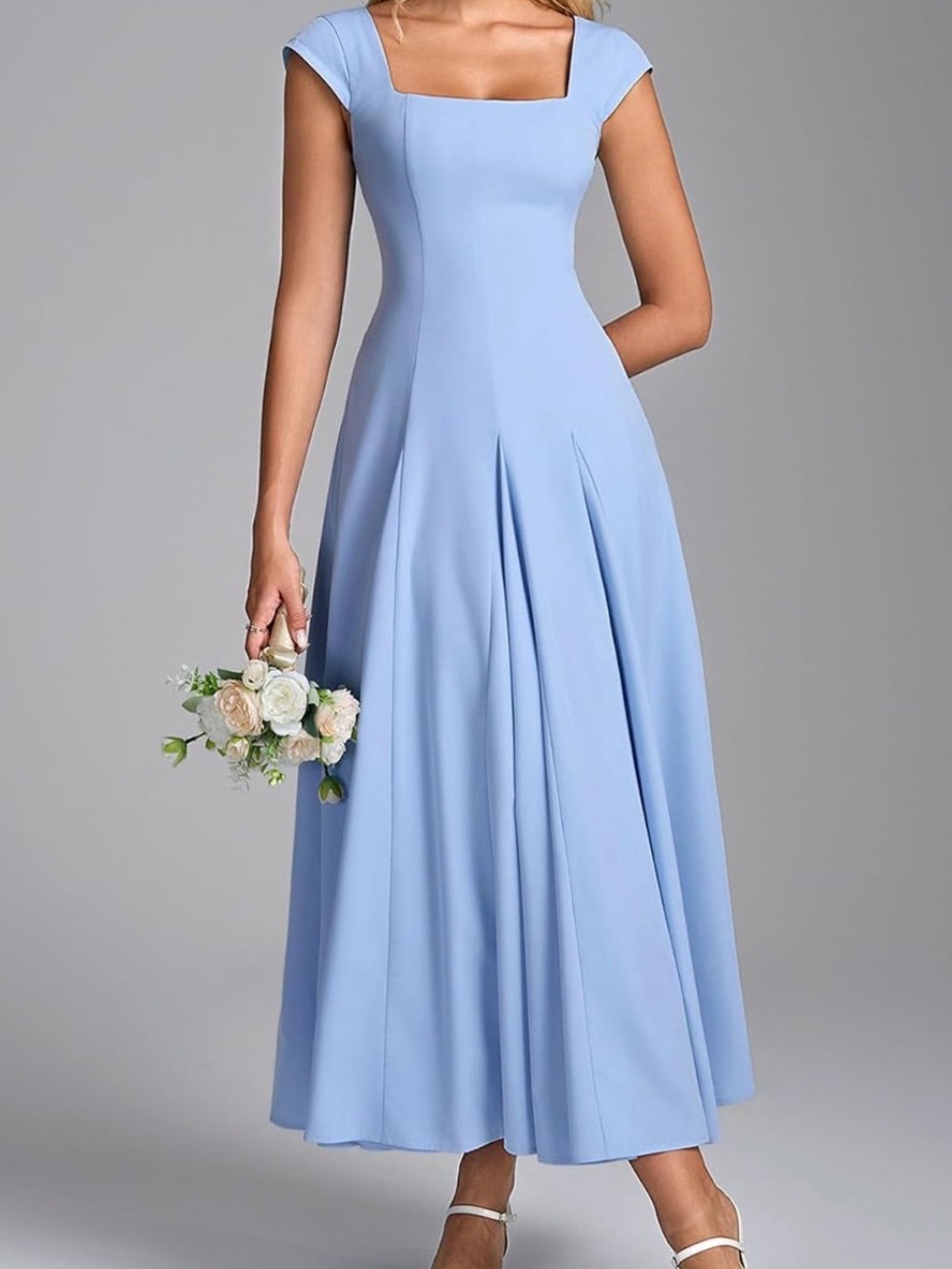 Light Blue Midi Dress • Square Neck • Back Corset • Size 10 / Large • Auraxe